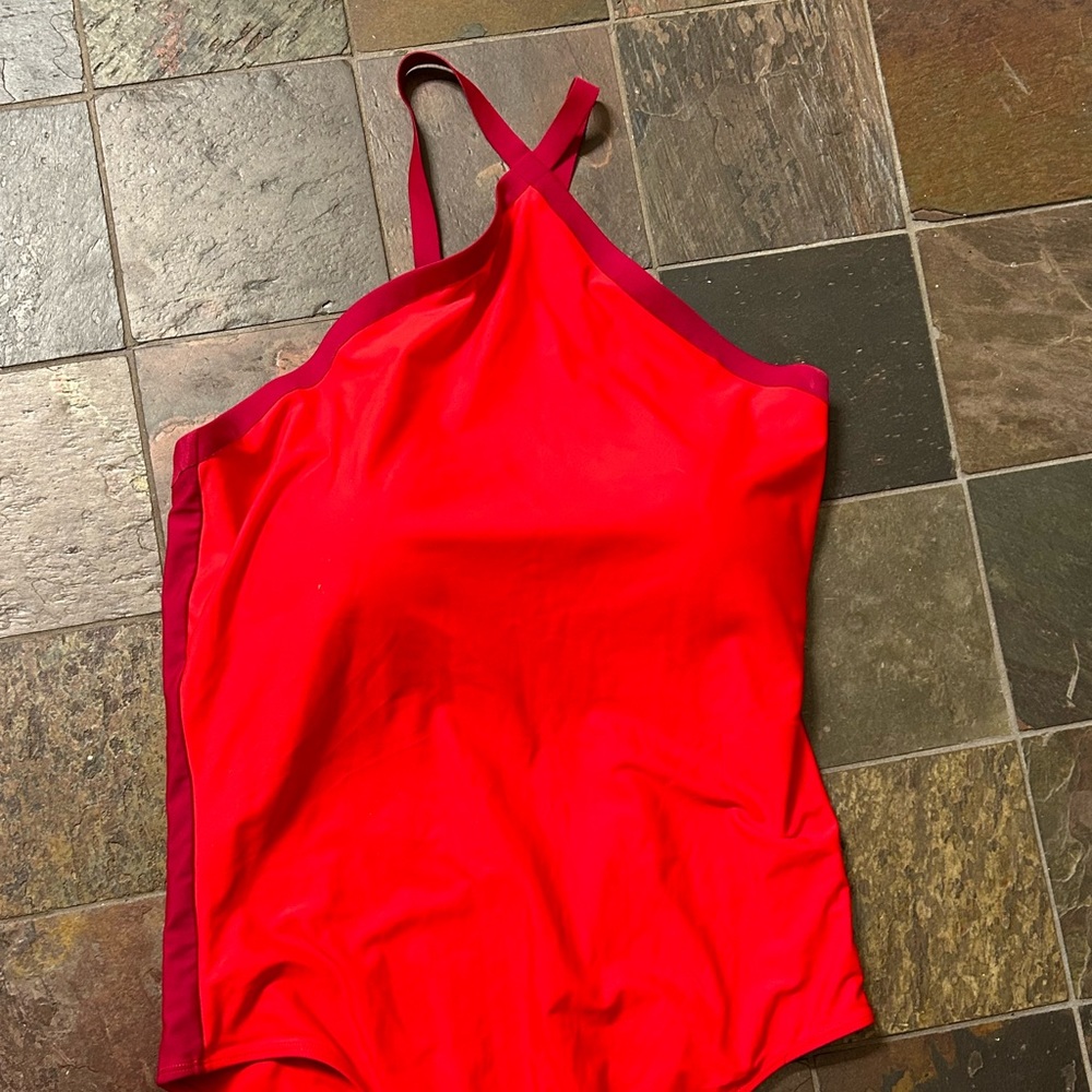 Padded halter top one piece bathing suit with strappy back
